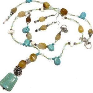 Handmade Jewelry Set by Surdigirl - Jewelry Set - Howlite, Amber Agate, Pearl